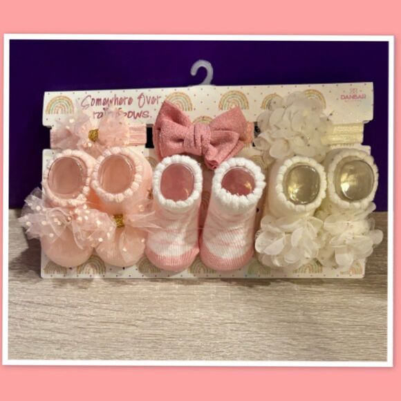 Somewhere Over Rainbows Baby Girls' 3-Pack Headbands and 3 Pairs of Socks NEW - Picture 1 of 2